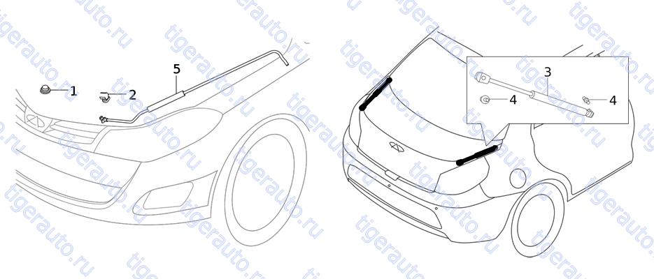 Чертеж ENGINE HOOD SUPPORT ROD SYSTEM Chery Very (A13A) ENGINE HOOD SUPPORT ROD SYSTEM Chery Very (A13A)