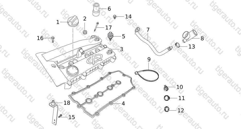 Чертеж VALVE CHAMBER COVER, CRANKCASE SYSTEM Chery Tiggo 5 (T21) VALVE CHAMBER COVER, CRANKCASE SYSTEM Chery Tiggo 5 (T21)