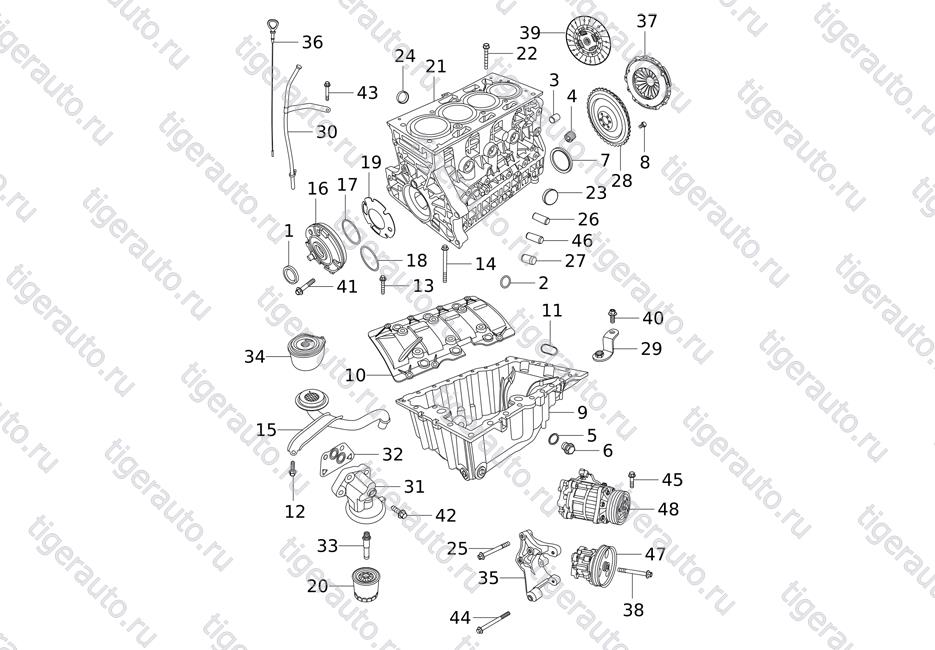CYLINDER BLOCK, OIL PAN, FLYWHEEL  Chery Tiggo 5 (T21)