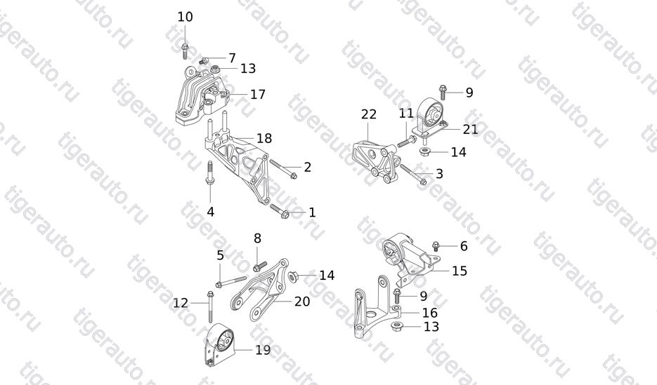 Чертеж ENGINE MOUNTING SYSTEM Chery Tiggo 5 (T21) ENGINE MOUNTING SYSTEM Chery Tiggo 5 (T21)