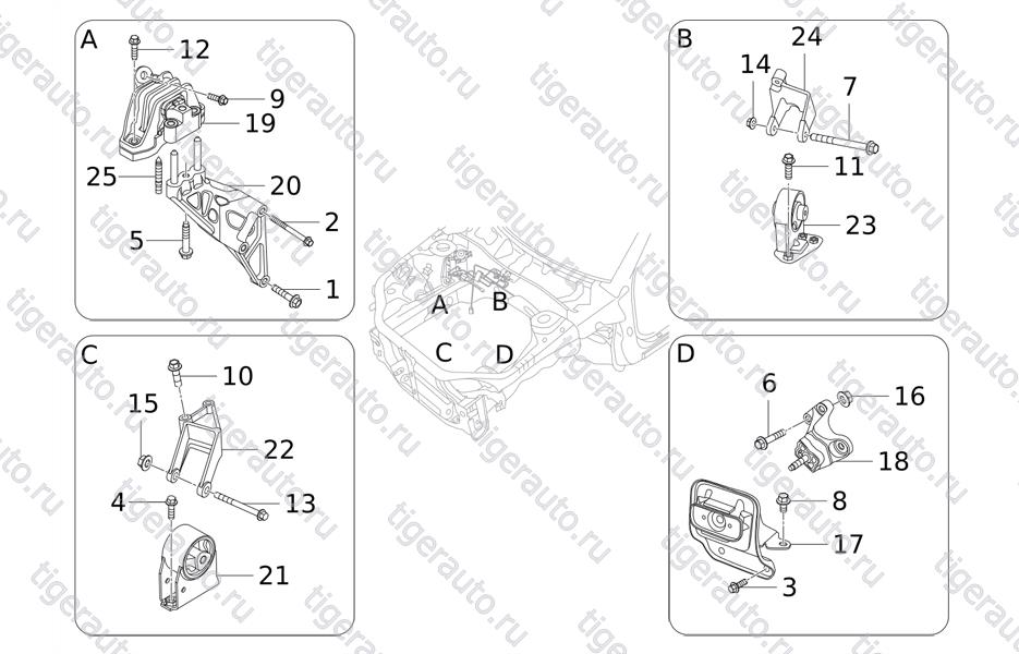 Чертеж ENGINE MOUNTING SYSTEM (CA) Chery Tiggo 5 (T21) ENGINE MOUNTING SYSTEM (CA) Chery Tiggo 5 (T21)