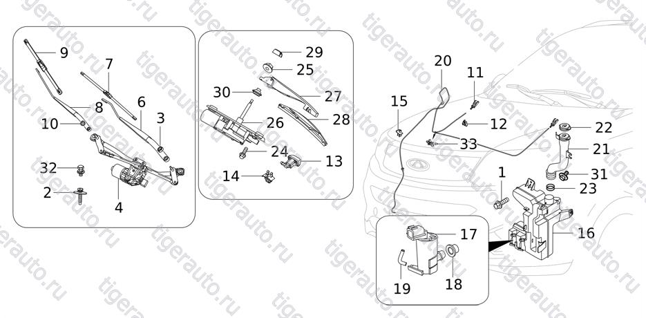 Чертеж WINDSCREEN WASHER SYSTEM Chery Tiggo 5 (T21) WINDSCREEN WASHER SYSTEM Chery Tiggo 5 (T21)