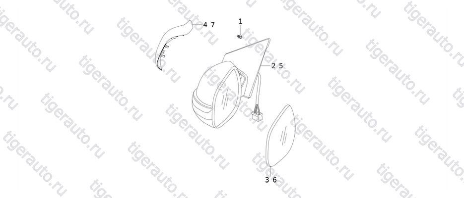 Чертеж OUTER REARVIEW MIRROR SYSTEM Chery Tiggo 5 (T21) OUTER REARVIEW MIRROR SYSTEM Chery Tiggo 5 (T21)