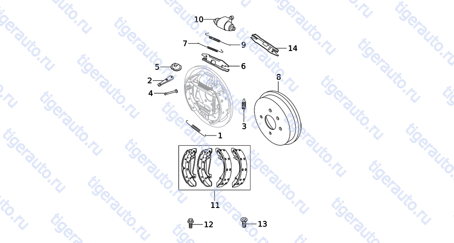 Чертеж RR BRAKE ASSY-RH (6AD-BA) Chery Very (A13A) RR BRAKE ASSY-RH (6AD-BA) Chery Very (A13A)